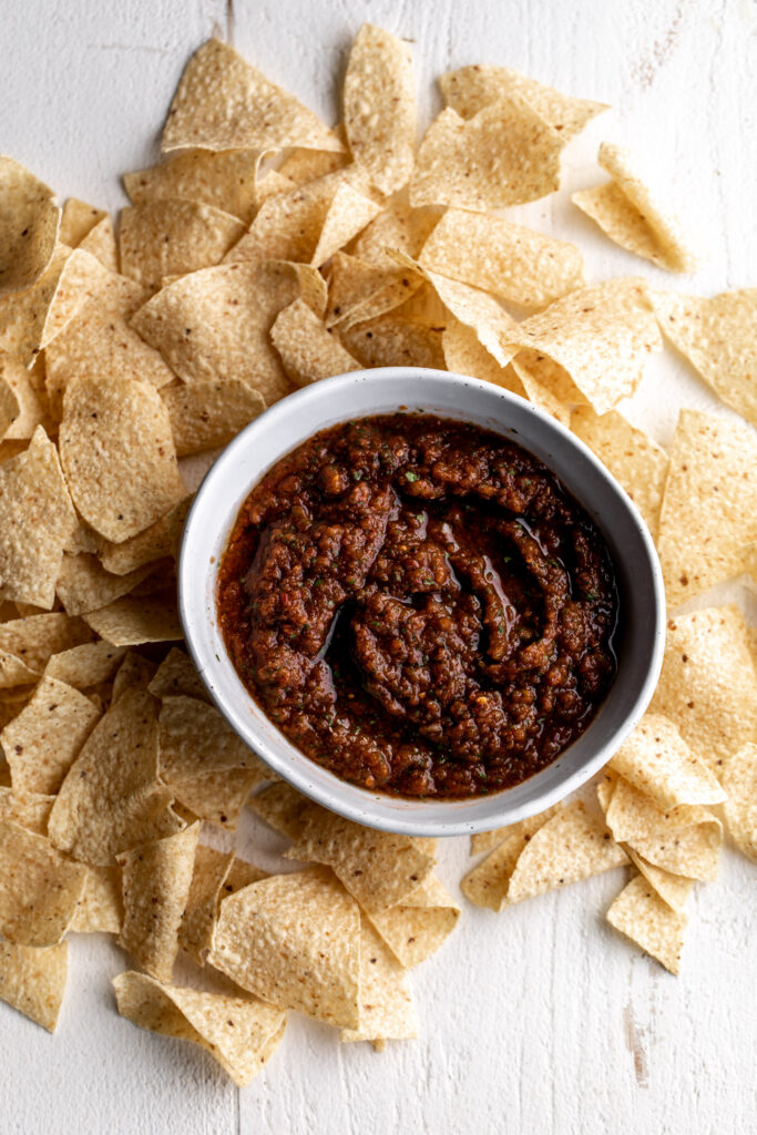 smoky chipotle salsa with tortilla chips