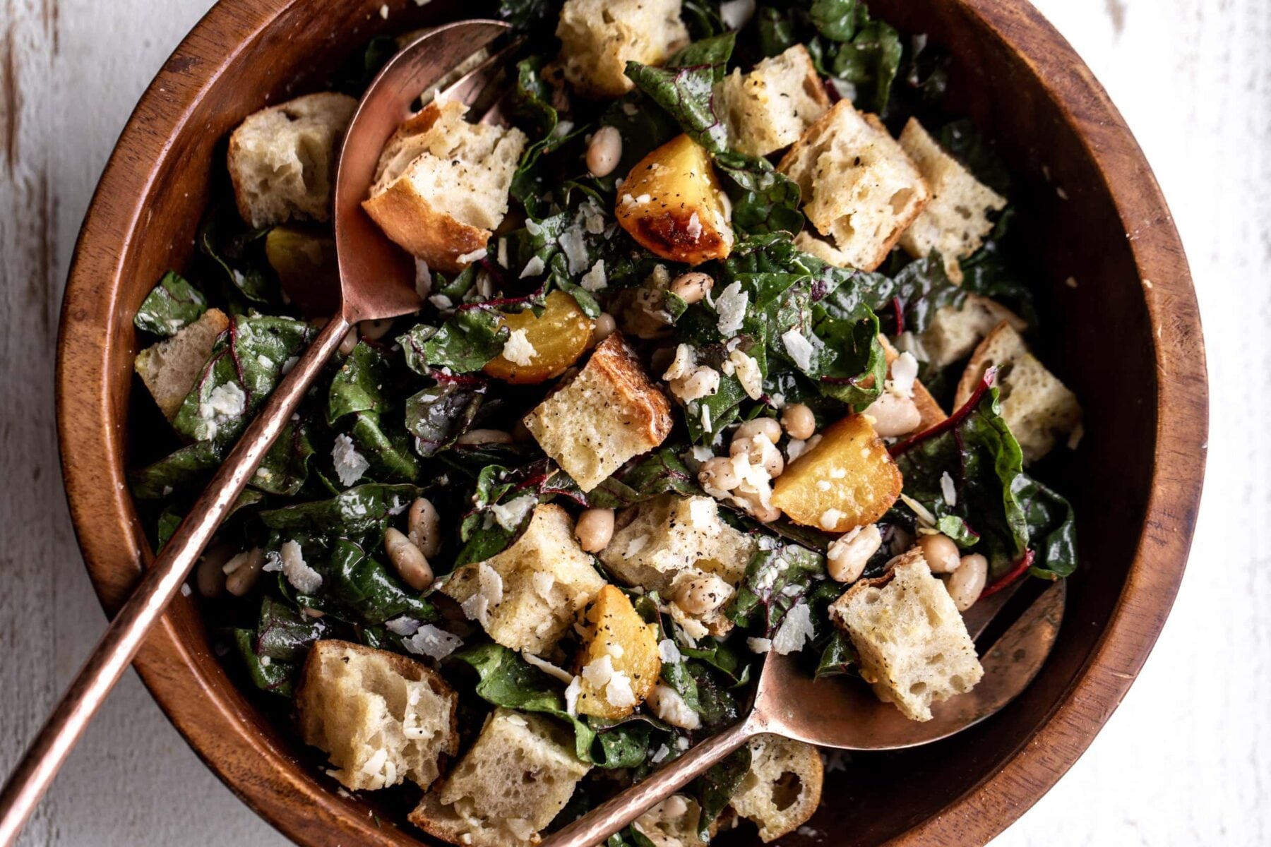 winter bean and chard panzanella salad with beets.