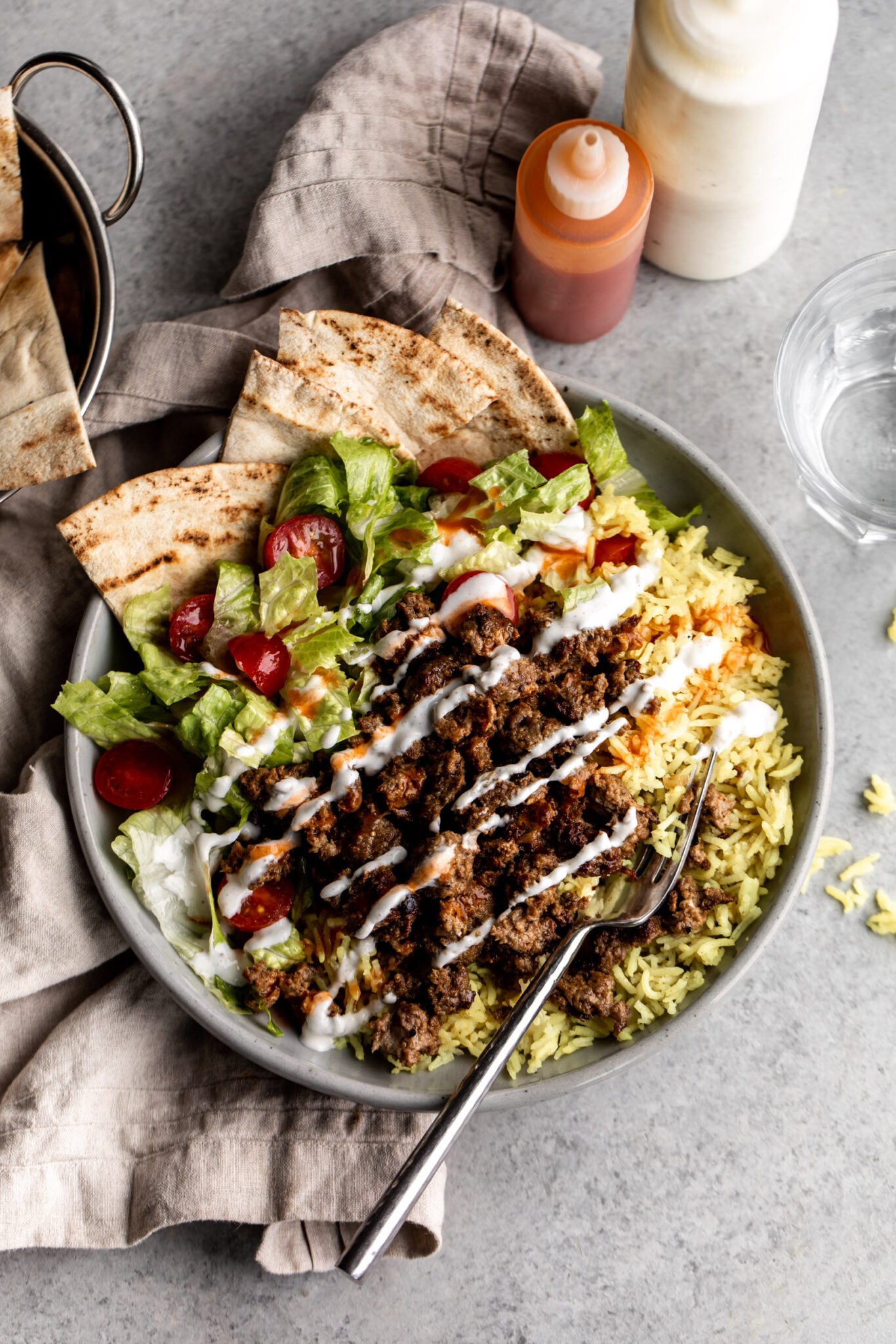 NYC Halal Truck Lamb Platter with pita.