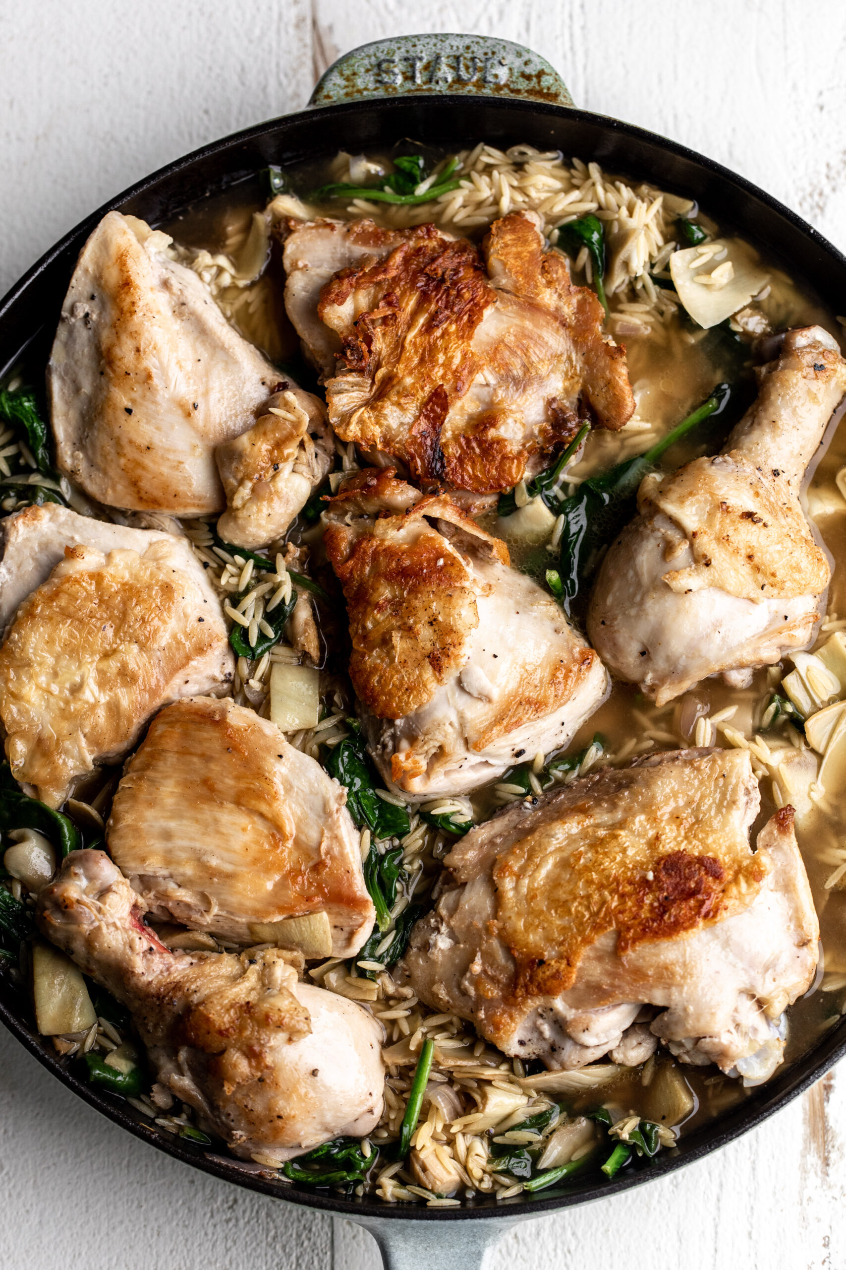 Spinach and Artichoke Chicken and Orzo Bake