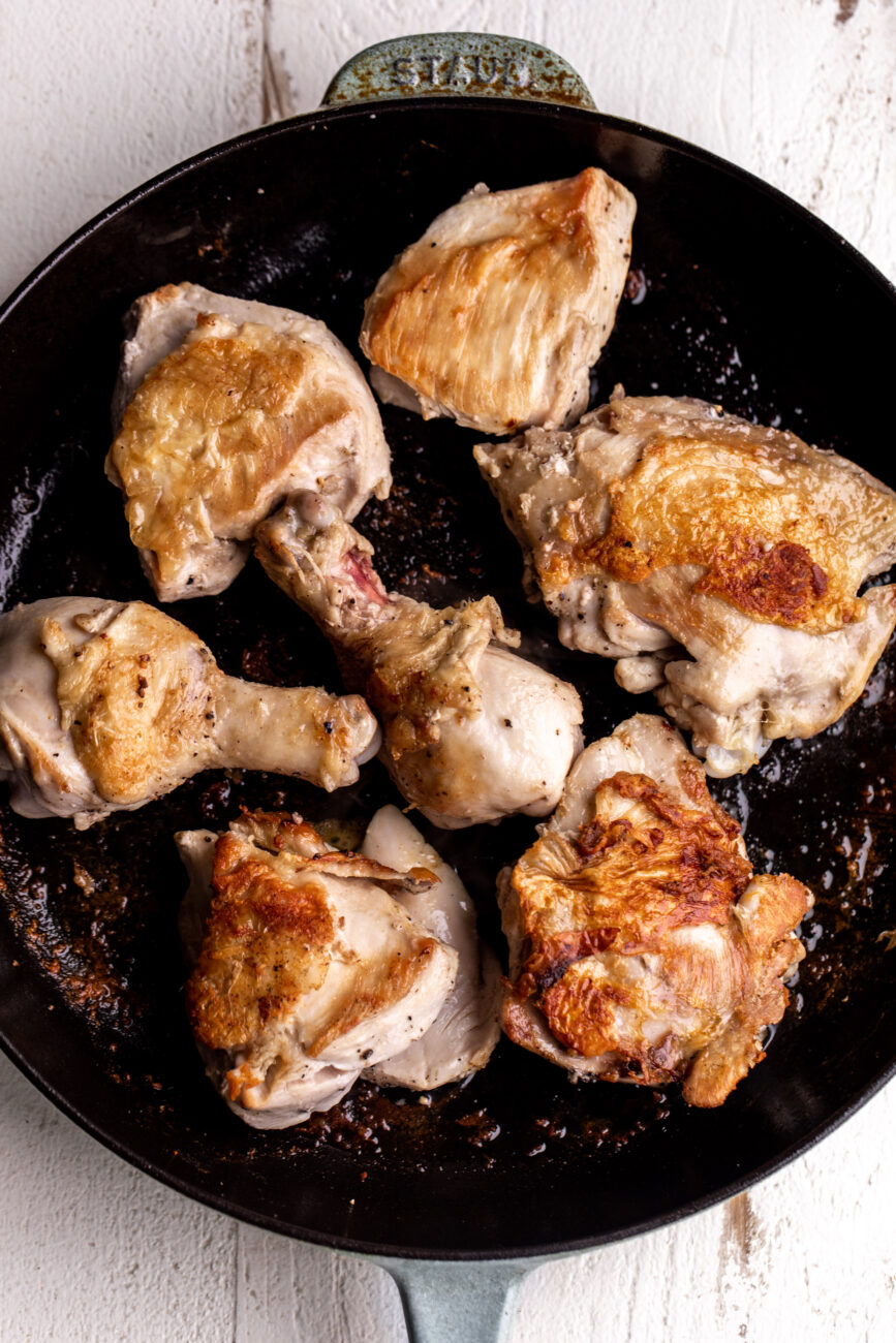 How to Make Spinach and Artichoke Chicken and Orzo Bake - Step 1: Sear the chicken.