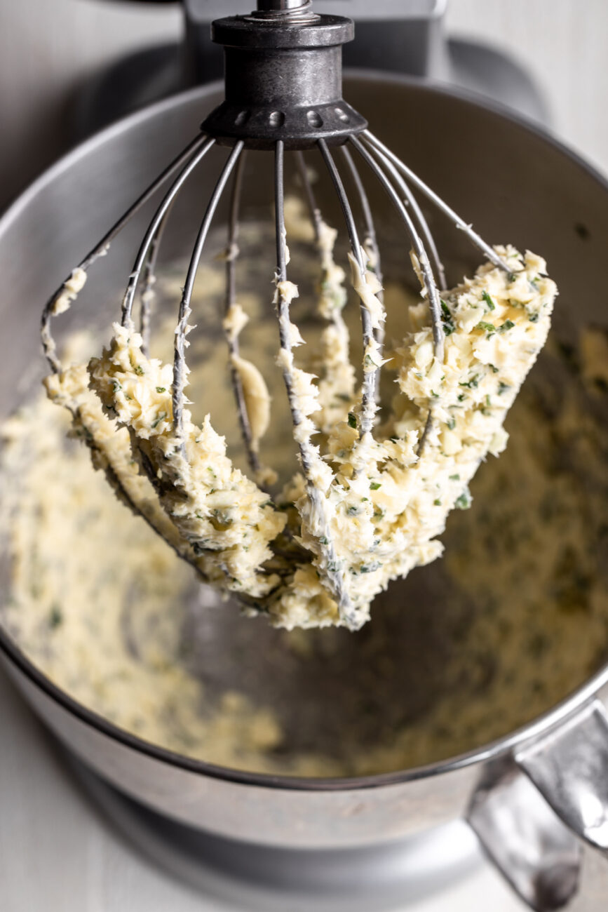 whipped garlic butter in mixer.