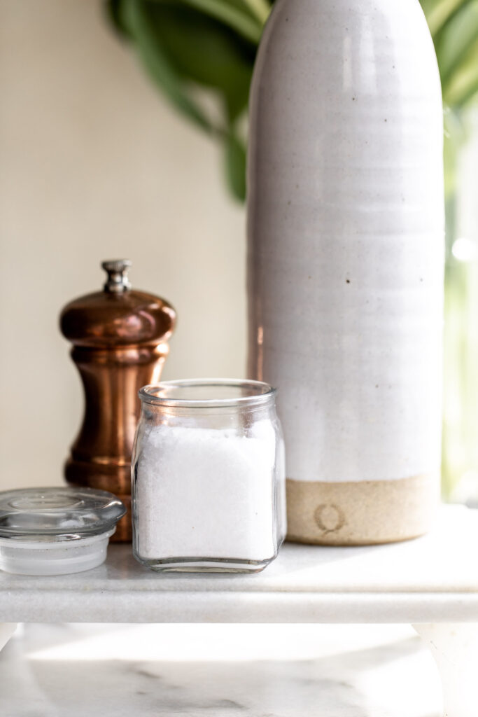 kosher salt, pepper and farmhouse pottery oil holder