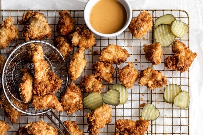 Crispy Chicken Nuggets with Tangy Dipping Sauce.