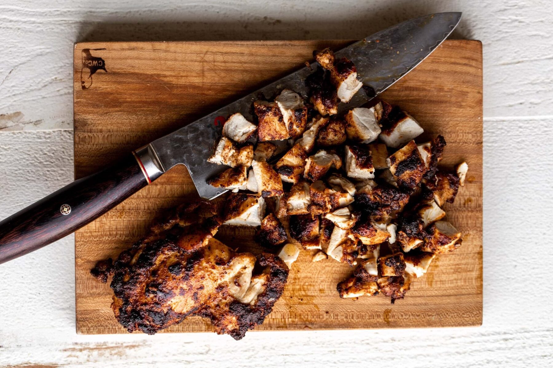 chopped seared seasoned chicken thighs.