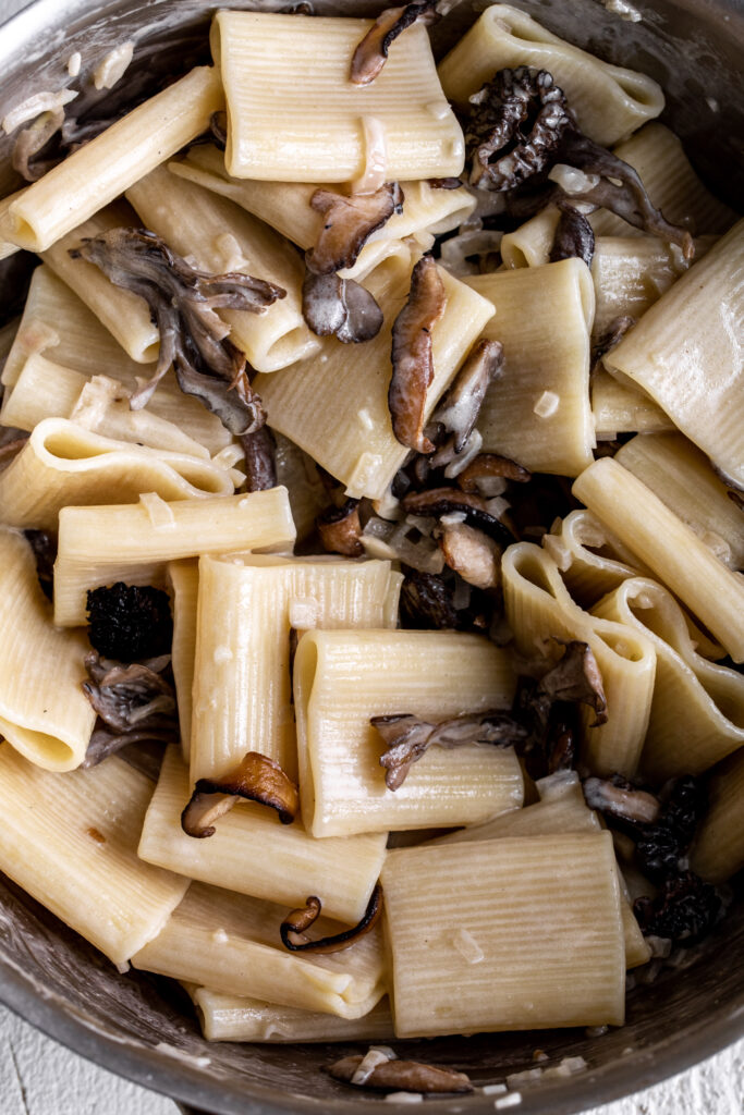 how to make mushroom alfredo pasta tossed with paccheri rigate