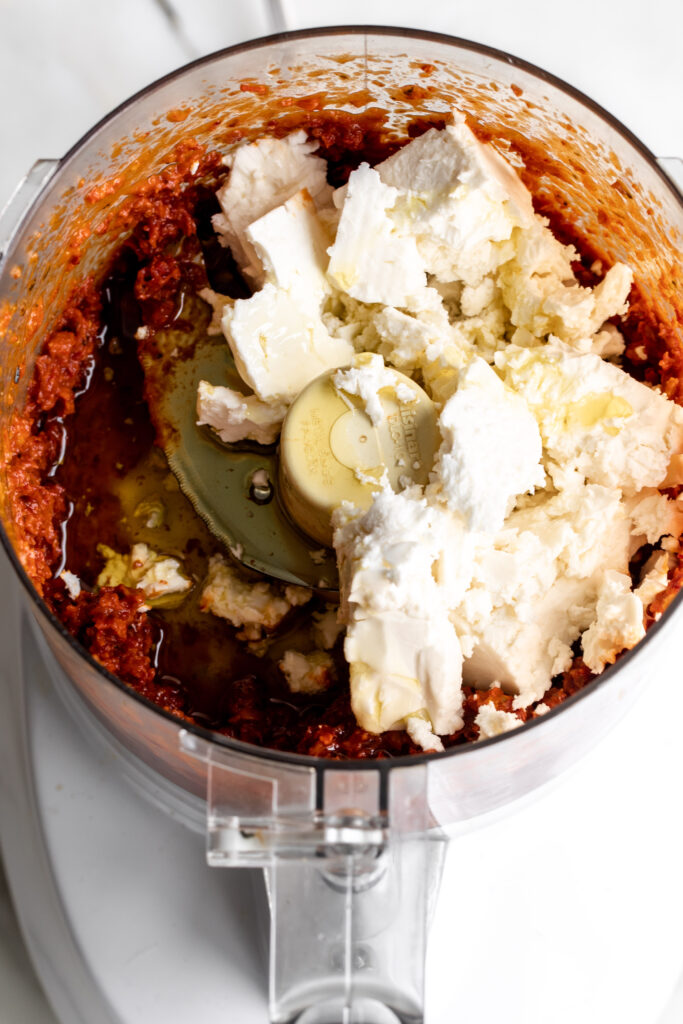 sun dried tomato and harissa mixture with feta cheese 