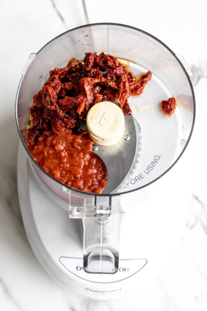sun dried tomatoes and harissa in food processor