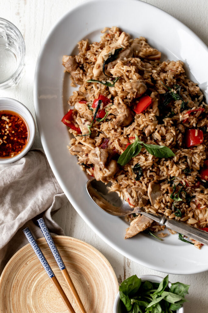 chicken breasts with spicy basil fried rice