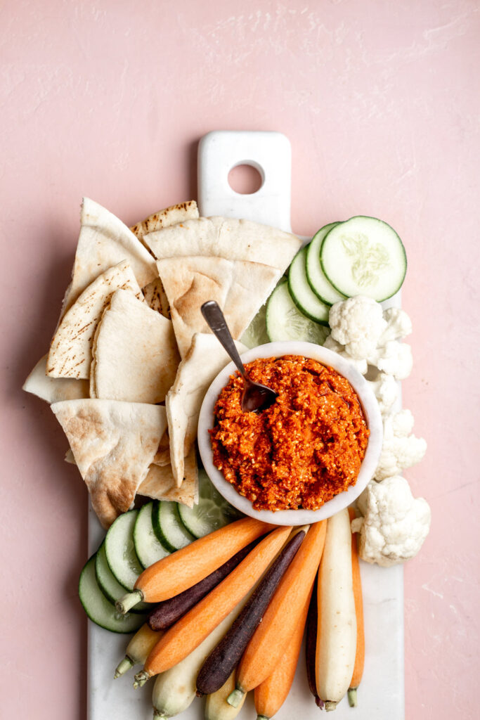 Spicy Feta Dip with vegetables  and pita 