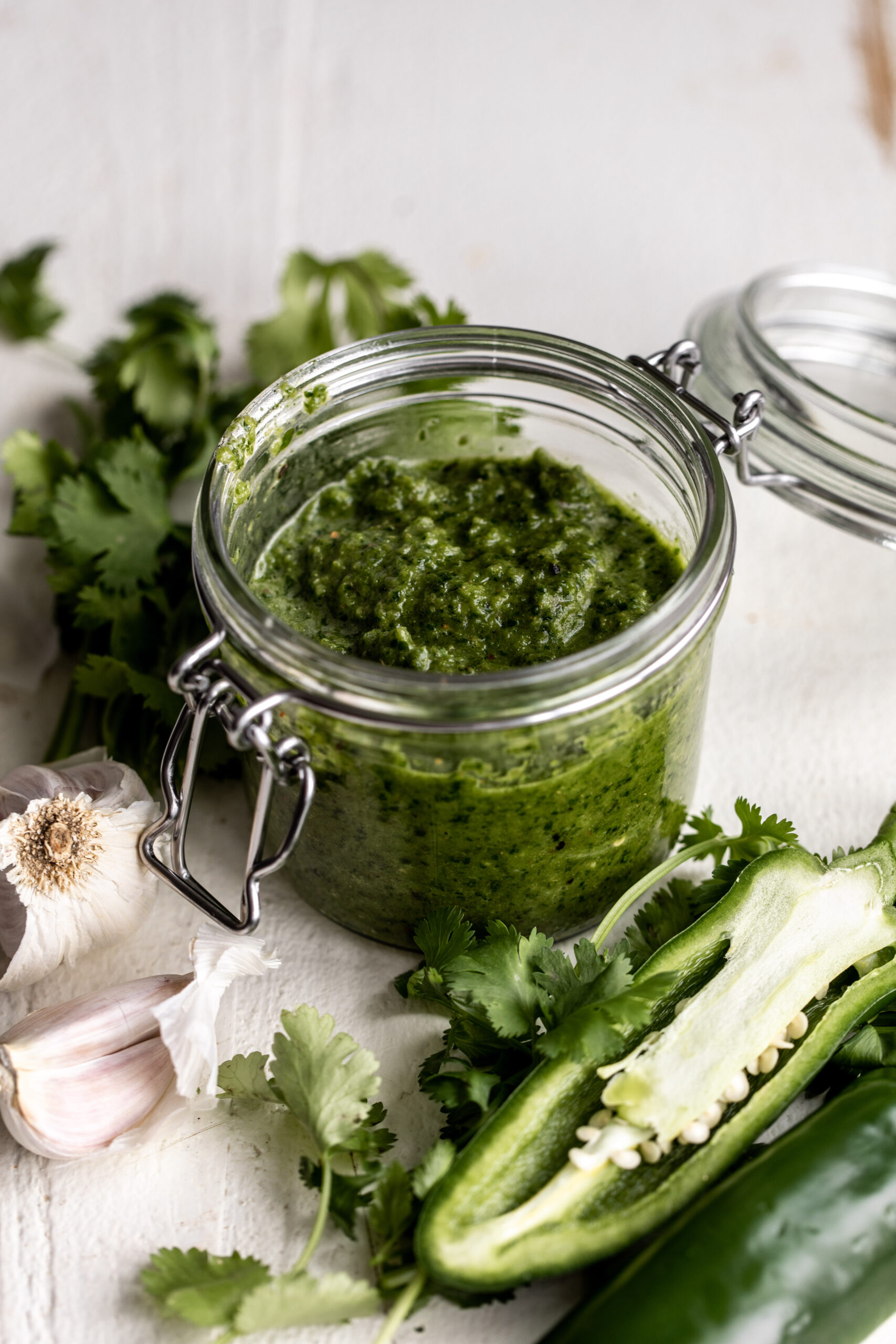 zhoug sauce and ingredients.