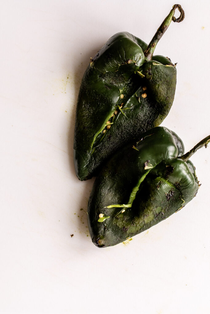 sliced open Poblano peppers