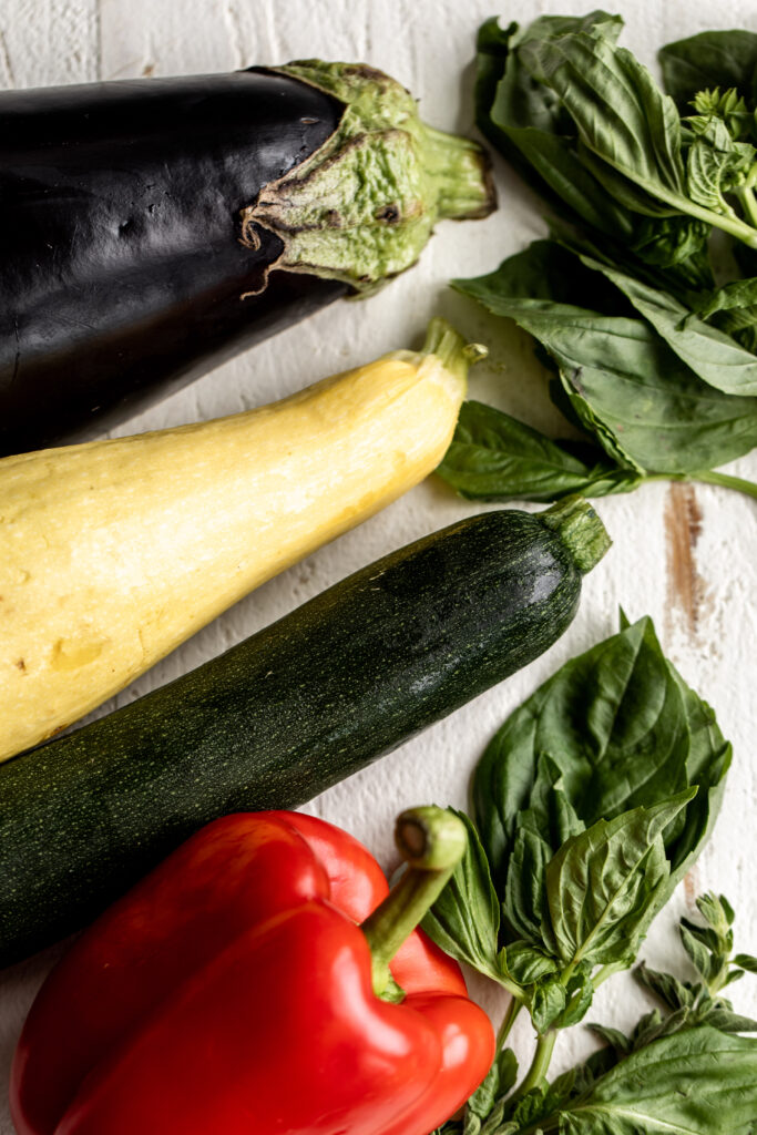 eggplant, zucchini, squash and red pepper