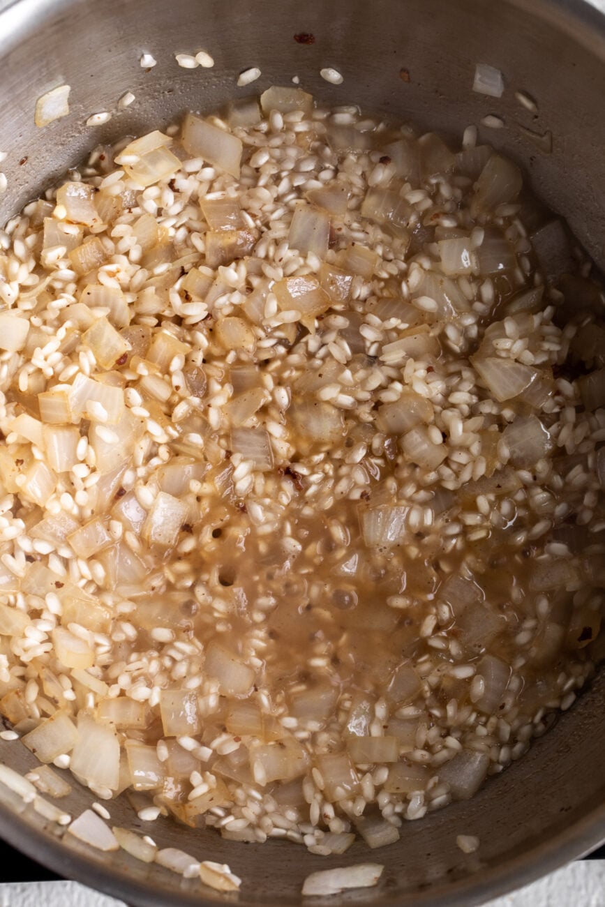 onion and risotto with wine.