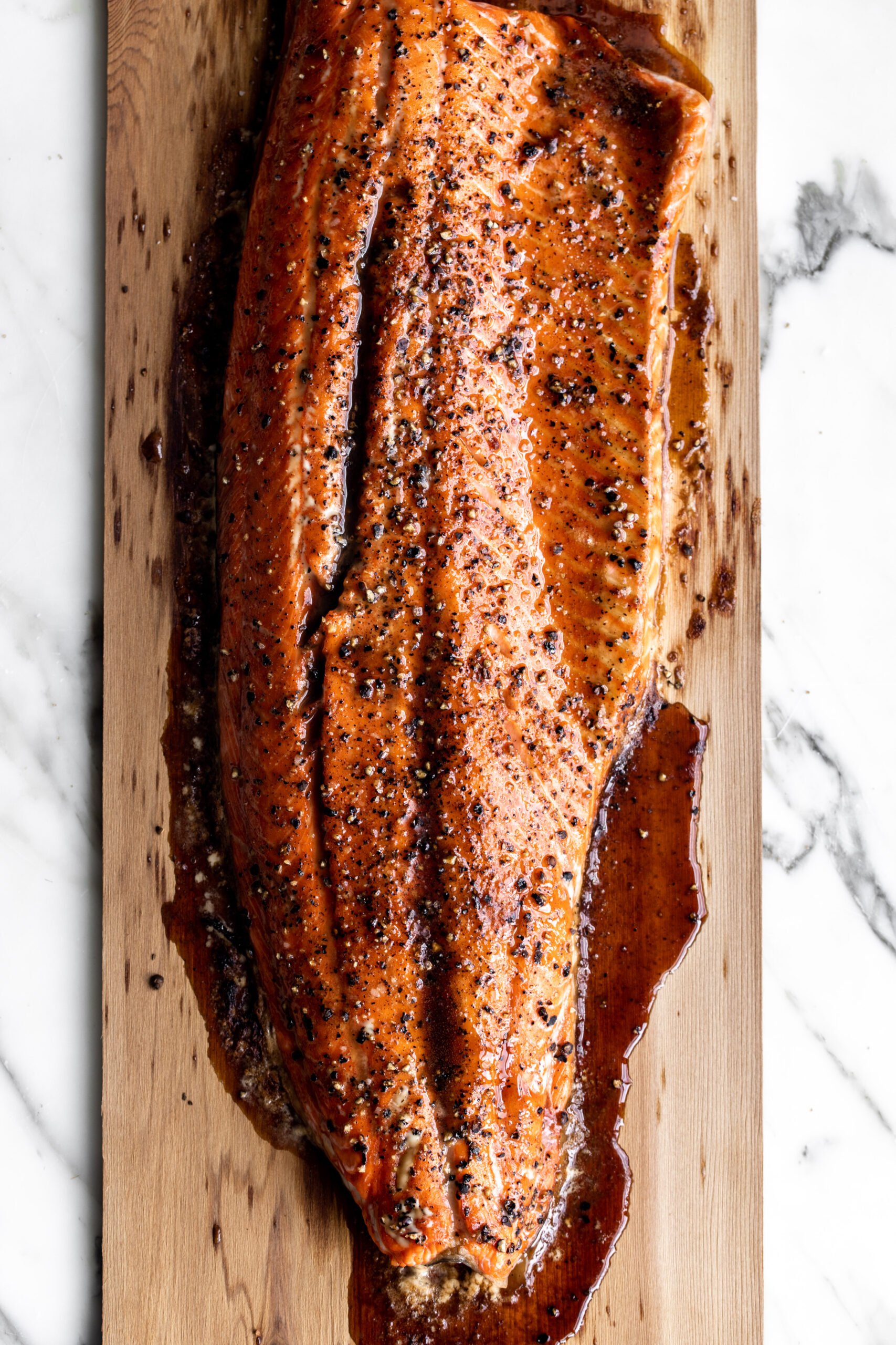 Cedar Plank Salmon with Brown Sugar & Black Pepper.