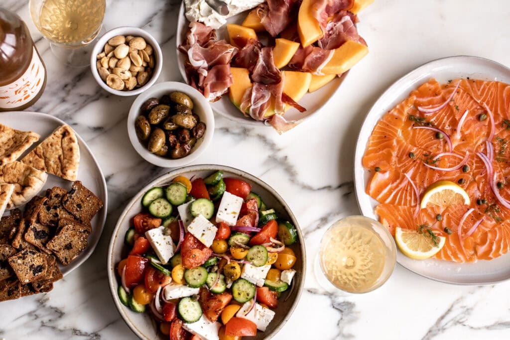 no cook summer recipes with greek salad salmon carpaccio and melon with prosciutto.