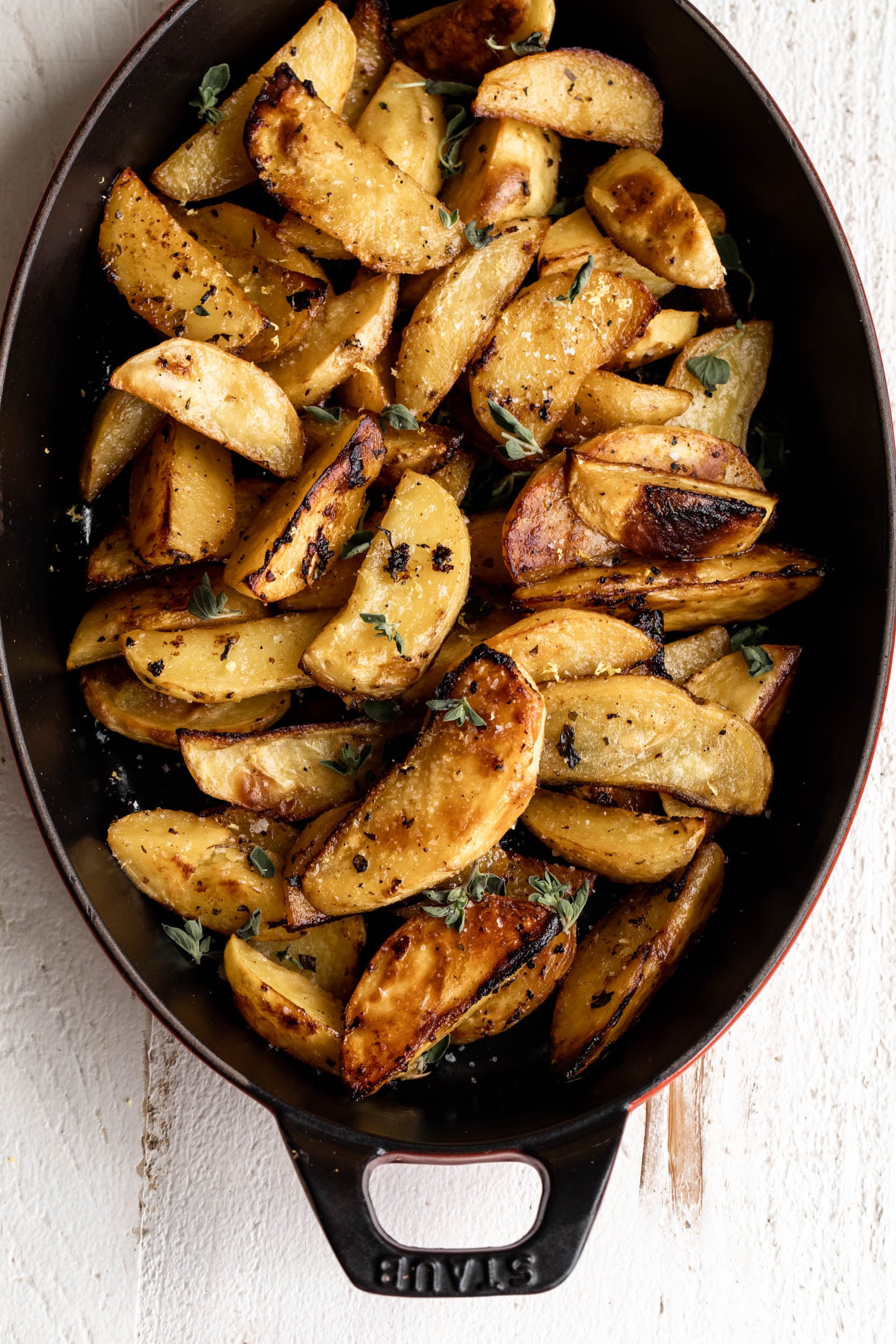 greek lemon potatoes with oregano.