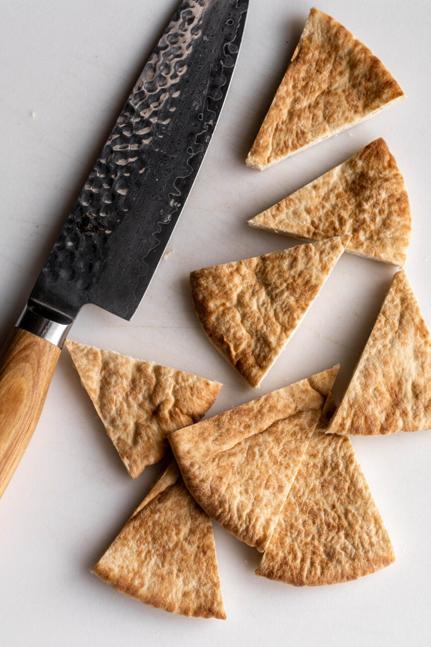 pita triangles cut.