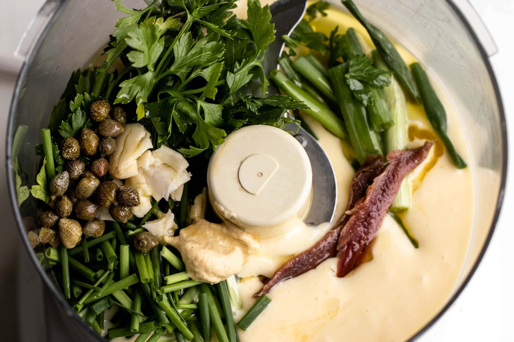 green goddess dressing in food processor.