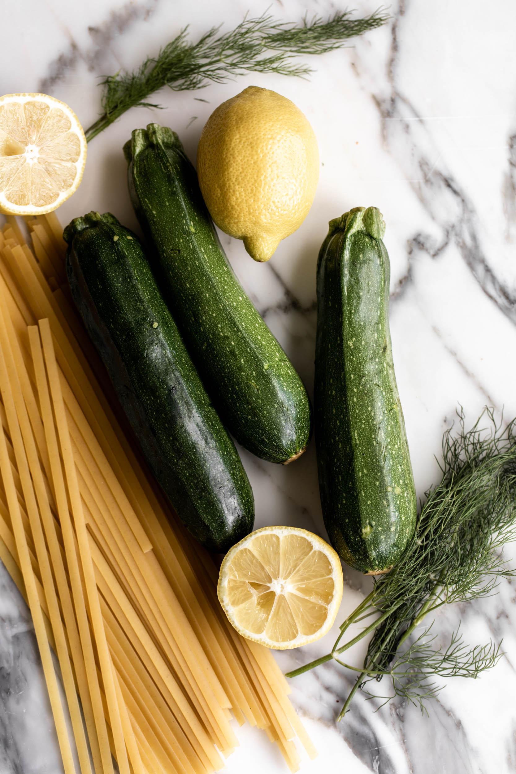 key ingredients for Zucchini and Feta Pasta Recipe.
