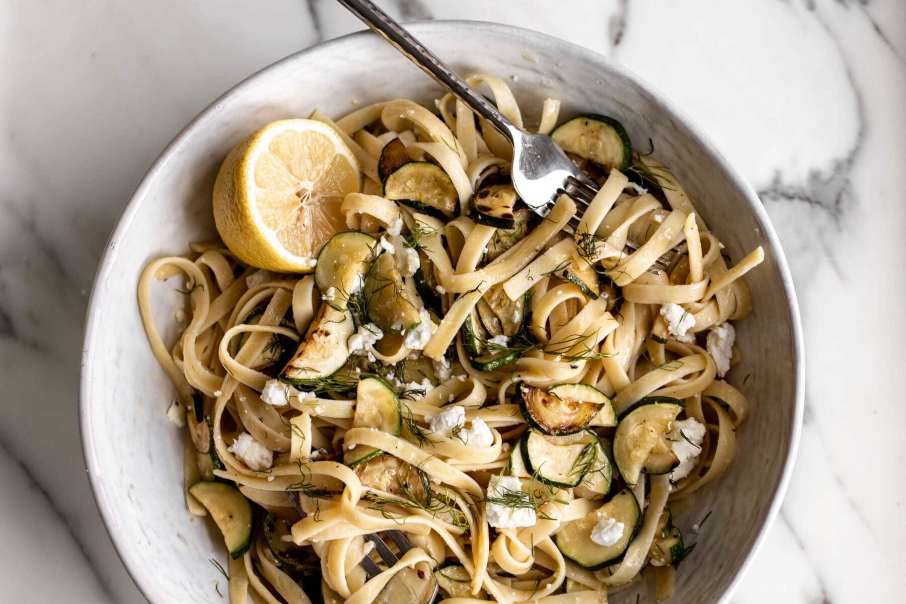 zucchini and feta pasta with lemon.