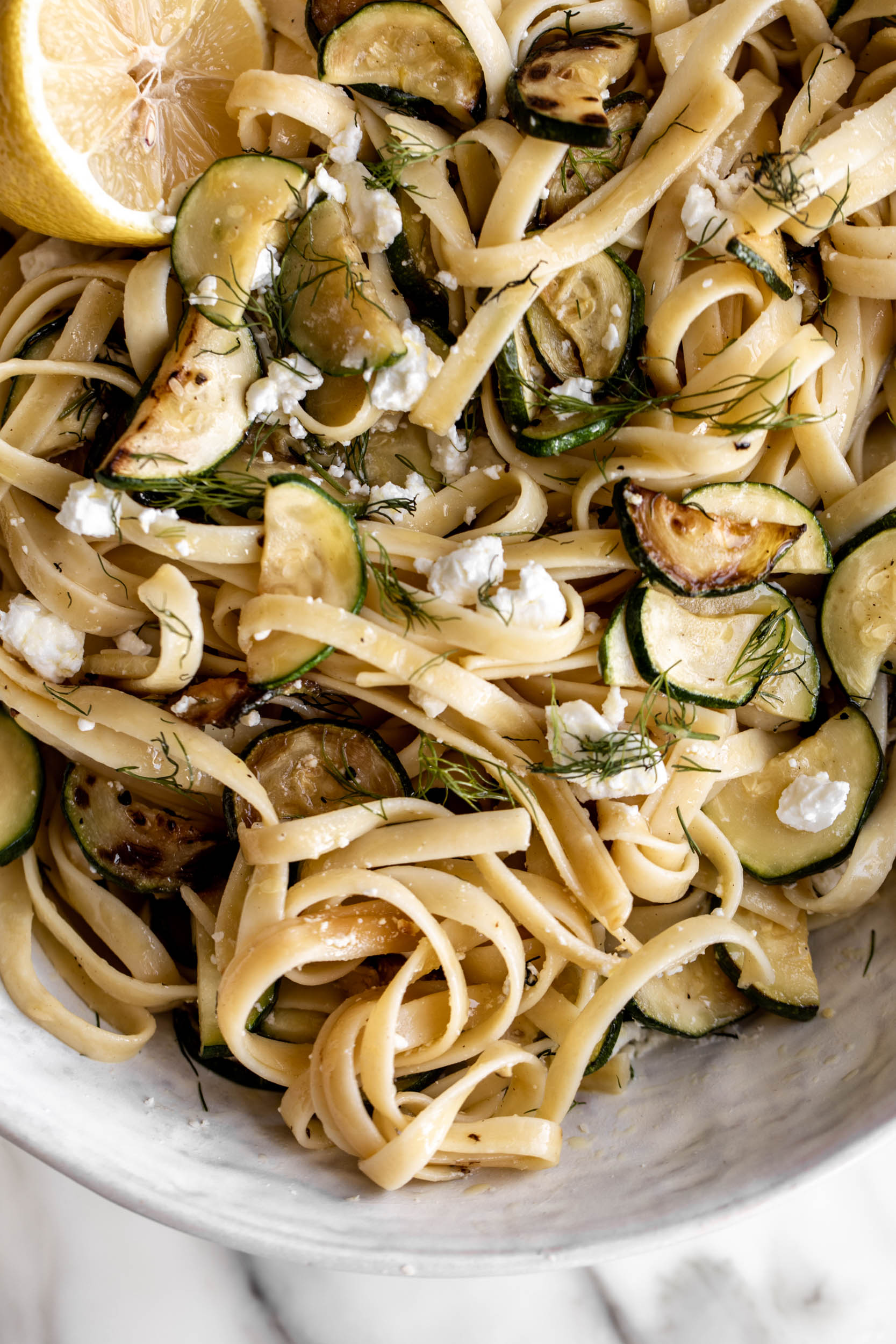 zucchini and feta pasta with lemon.