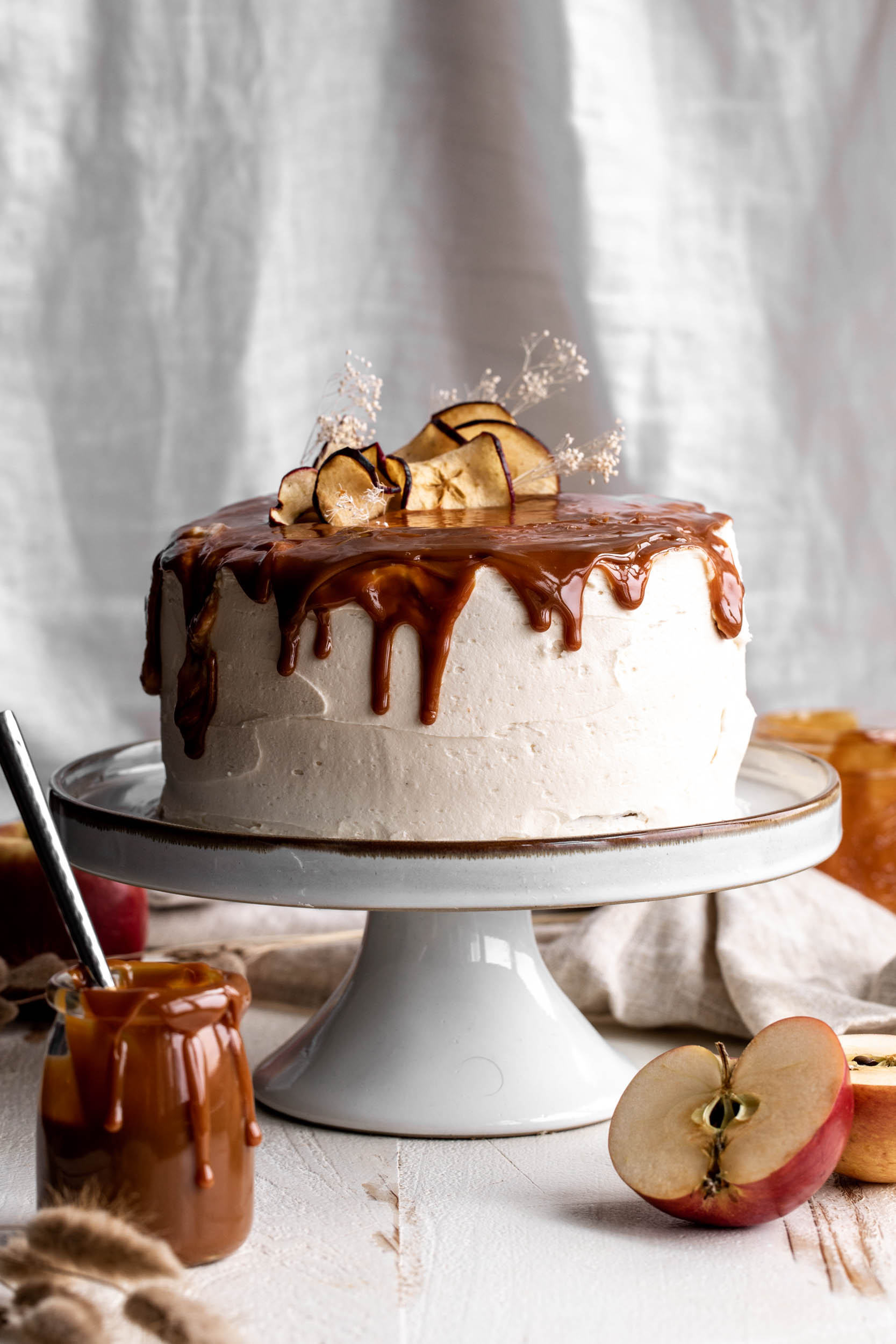 apple cake with caramel buttercream frosting.