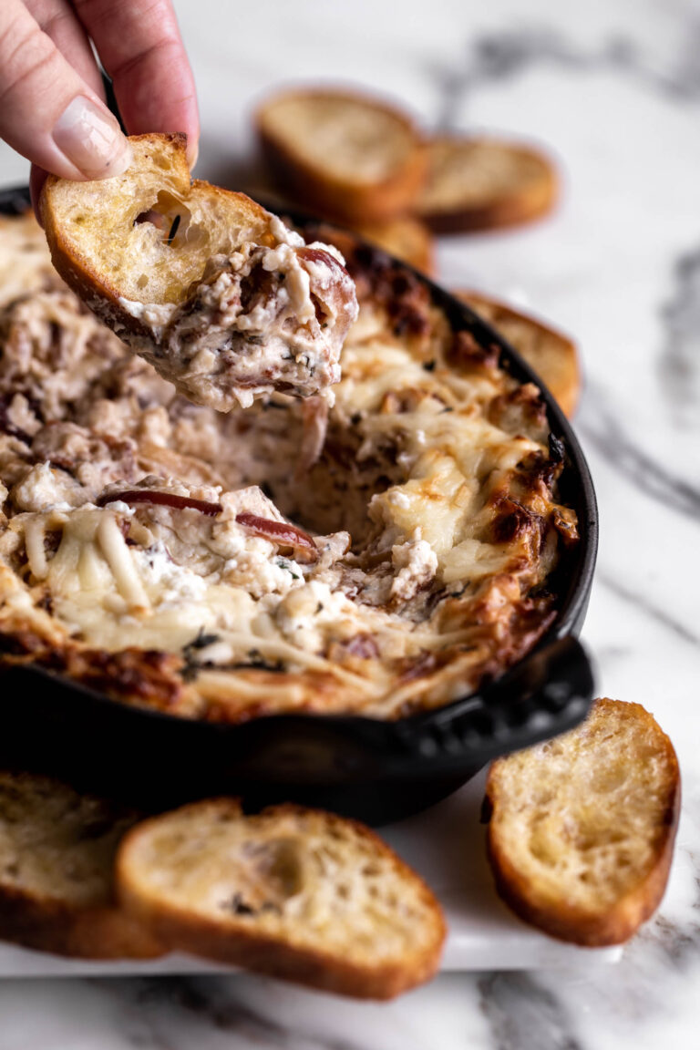 Baked Cheesy Onion and Bacon Dip Cooking with Cocktail Rings