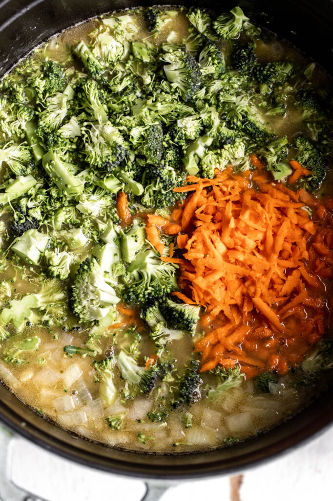 simmer broccoli for broccoli cheddar soup