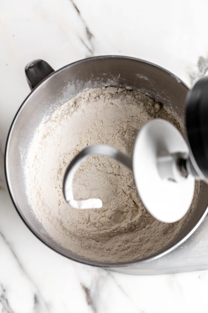 flour dough in stand mixer