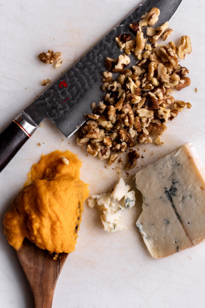 chopped walnuts and crumbled blue cheese