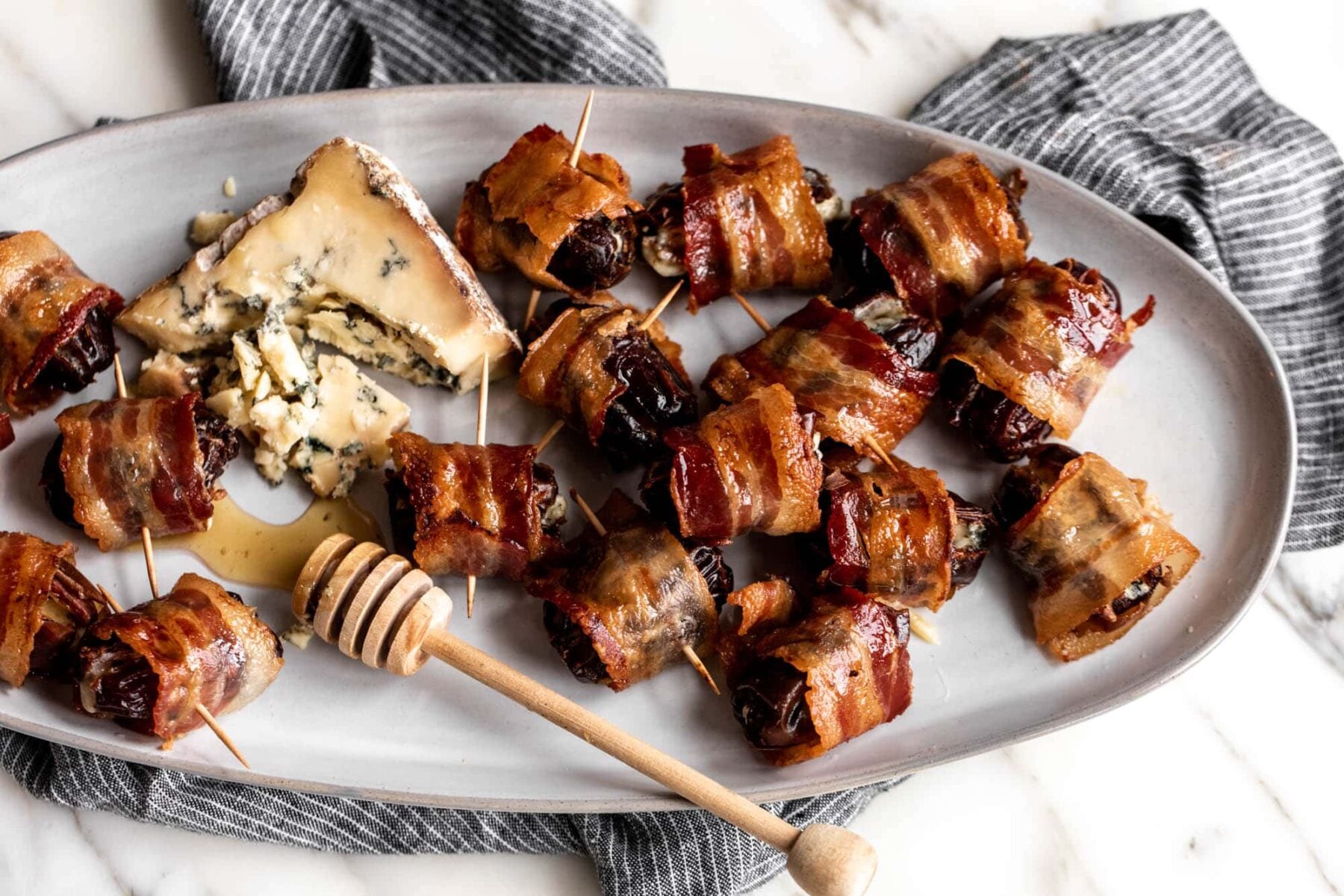 blue cheese stuffed bacon wrapped dates easy appetizer.