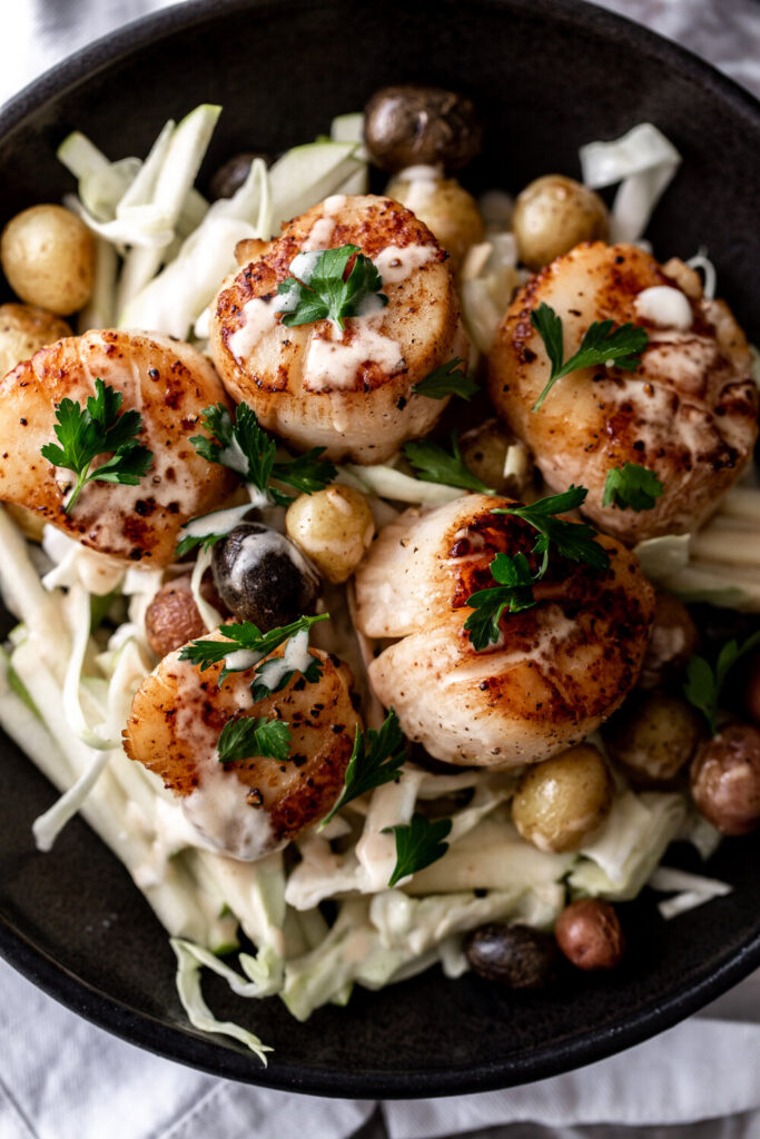 Seared Scallops with Green Apple Slaw