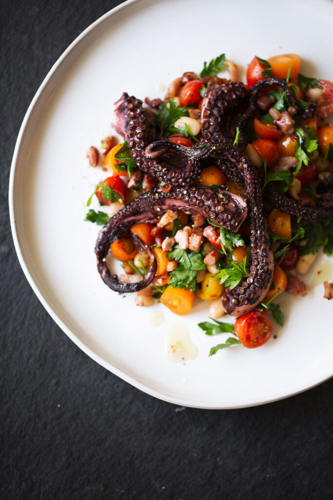 Charred Octopus with White Bean and Cherry Tomatoes