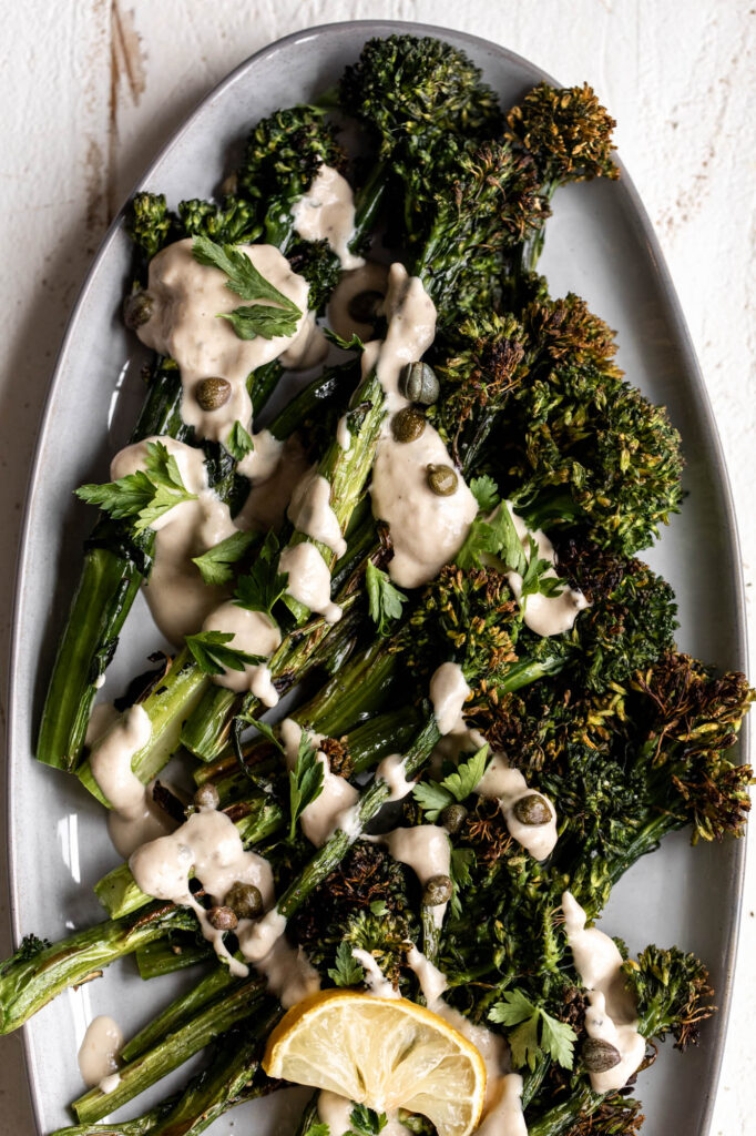 served Charred Broccolini with Tonnato Sauce
