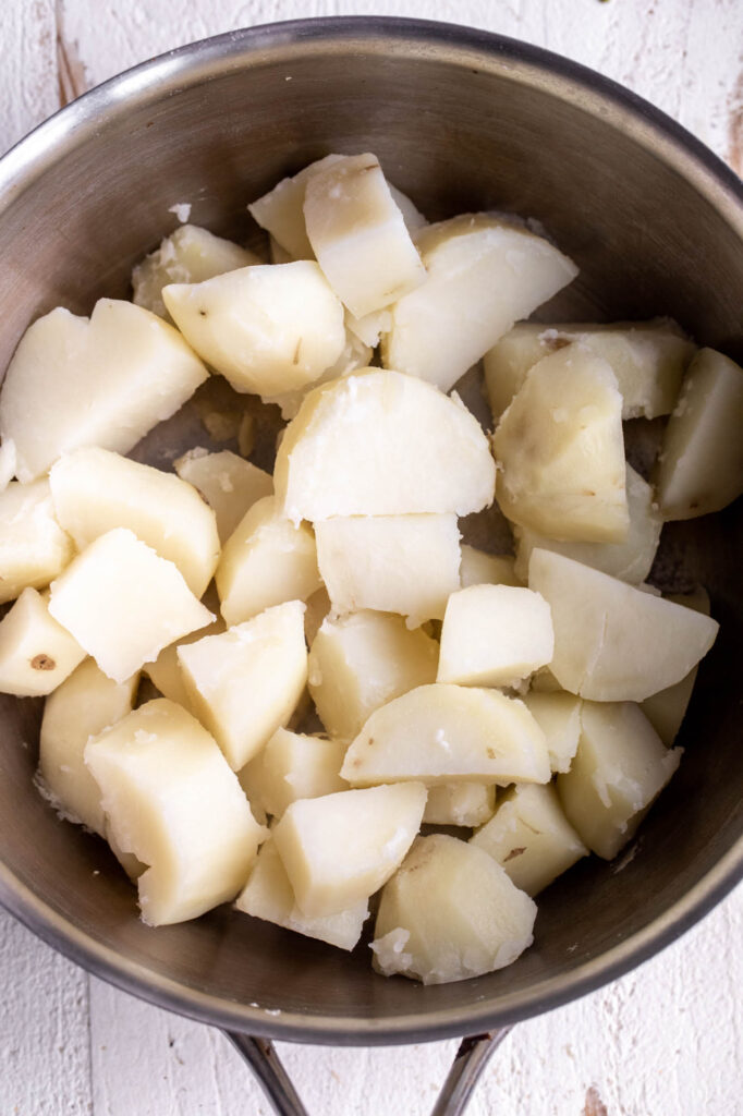 drained potatoes for Colcannon with Kale 