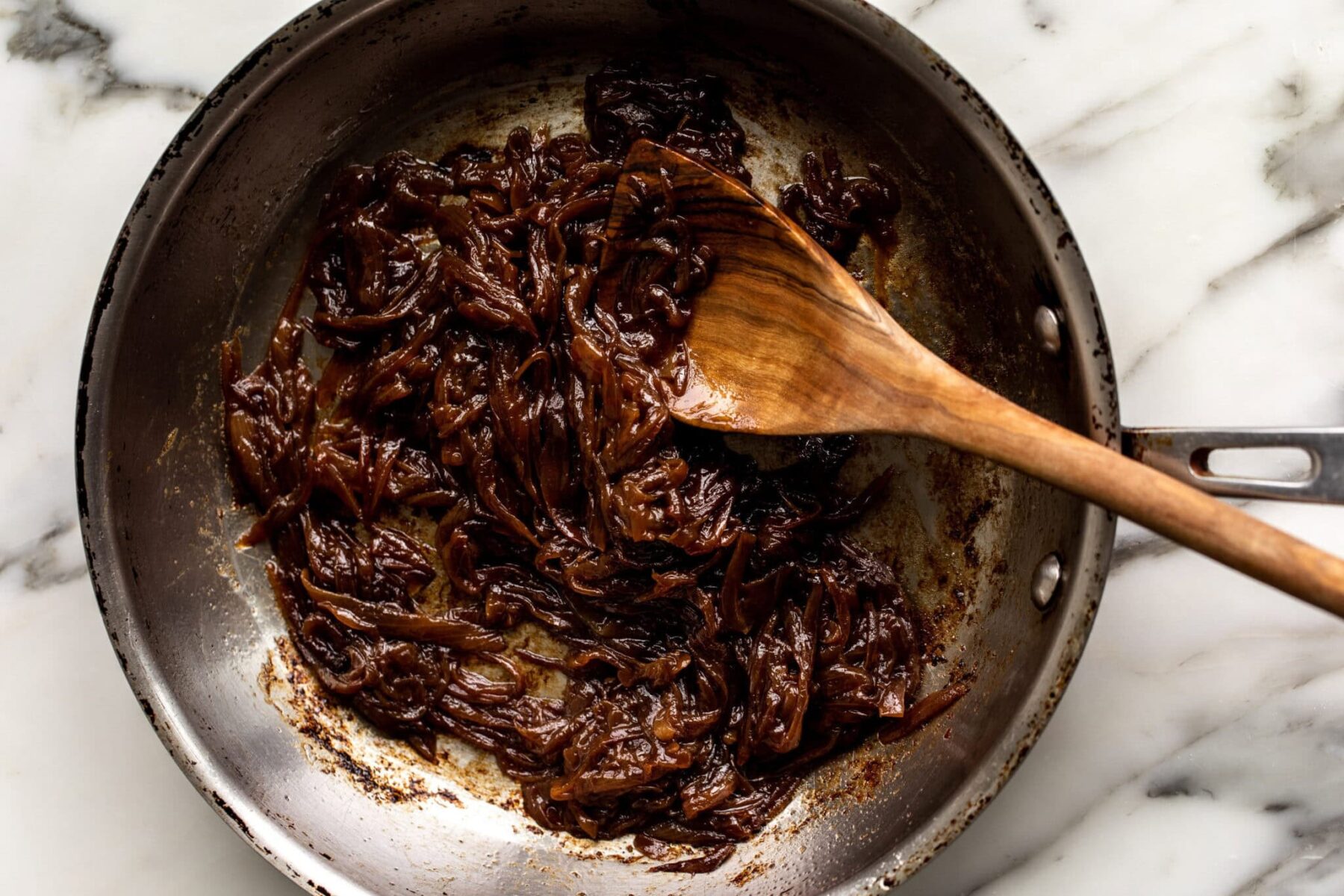 caramelized onions in pan.