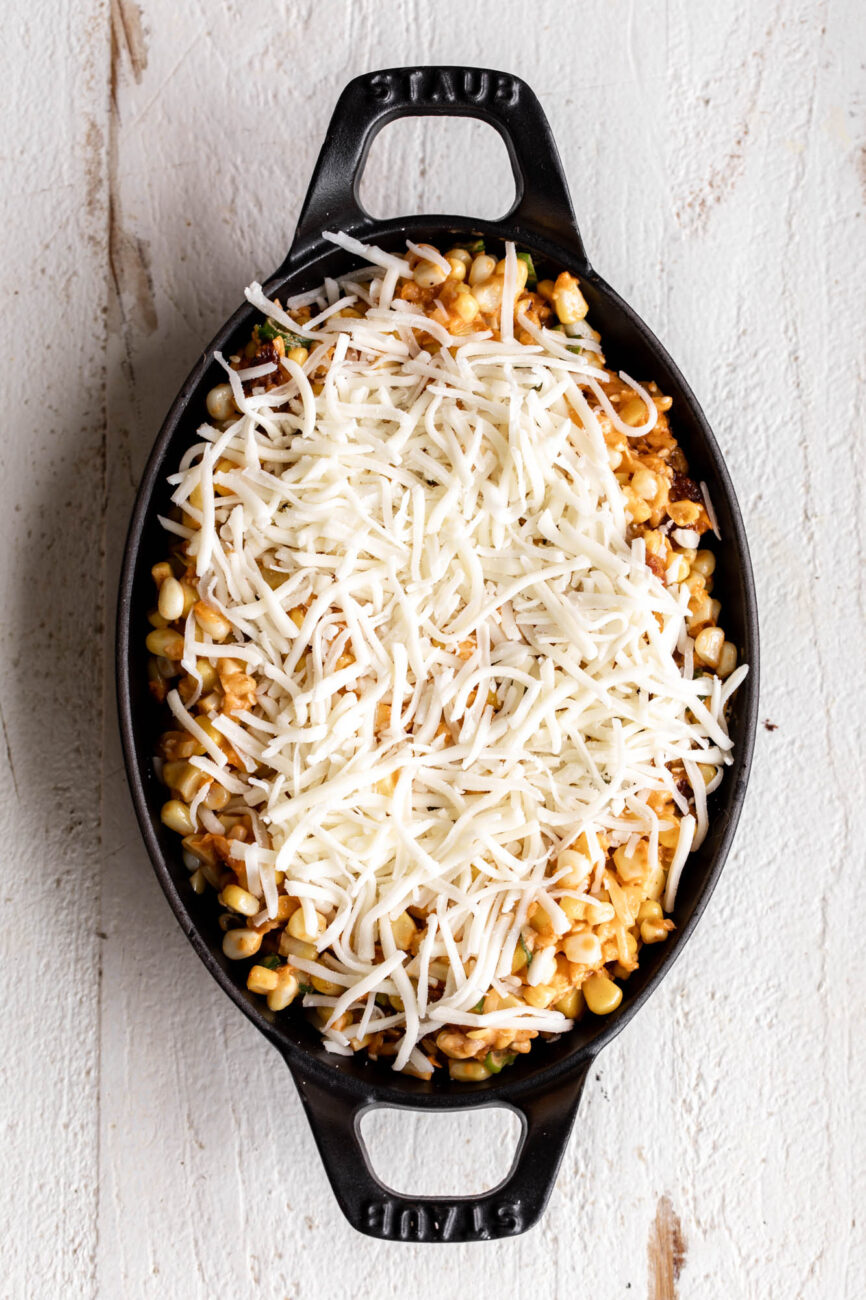 corn with bacon topped with shredded mozzarella.