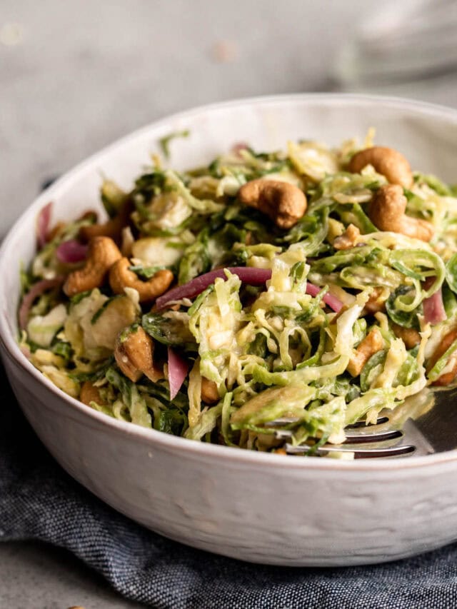 Shredded Brussels Sprouts Salad with Miso Dressing Cooking with Cocktail Rings