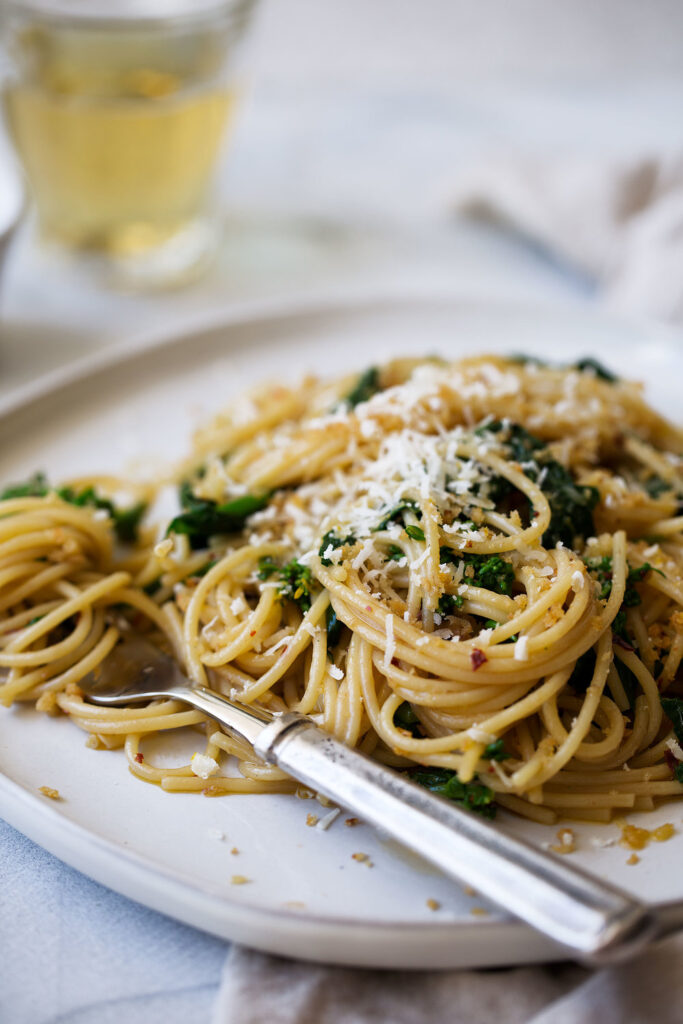 Spaghetti with Rapini, Anchovy and Chili Oil with tinned fish