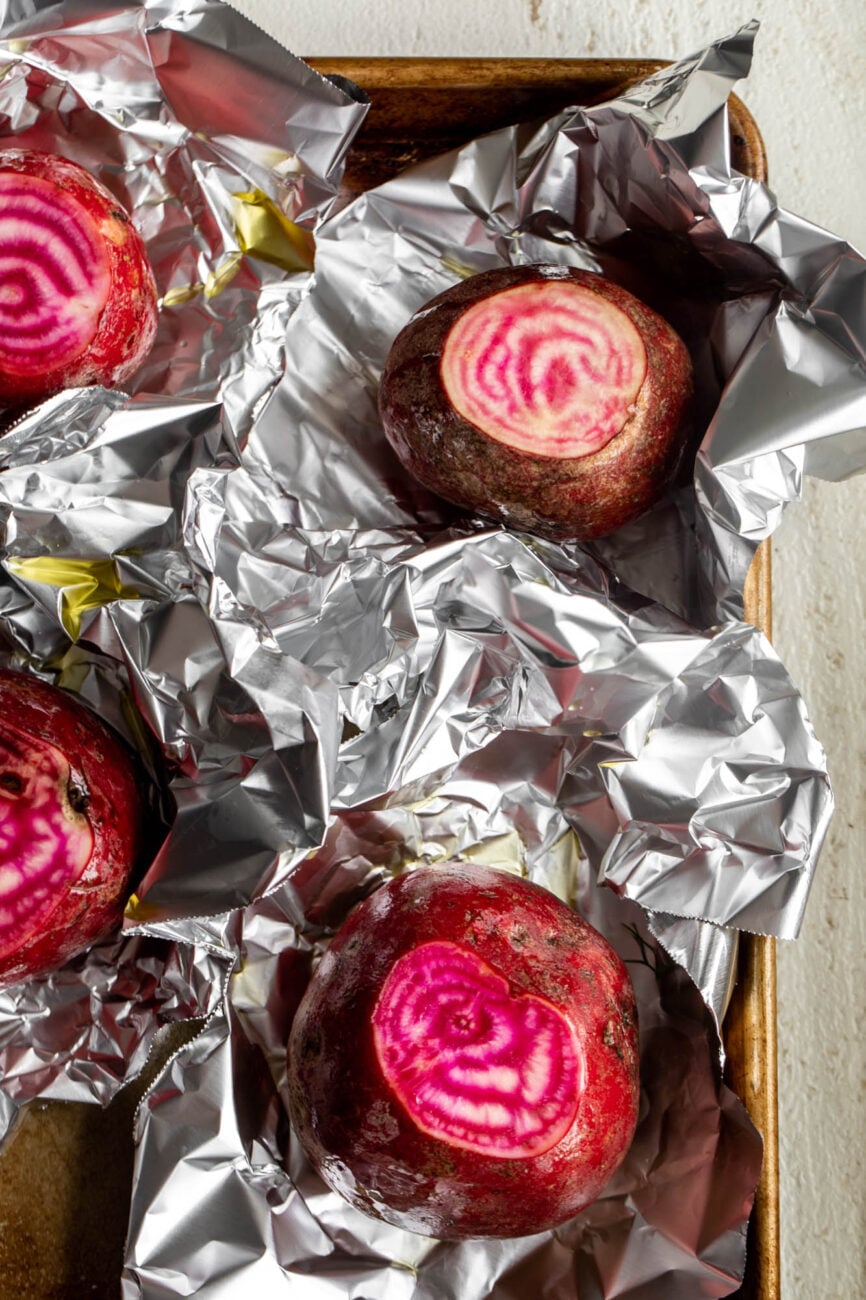 beets wrapped in aluminum foil.