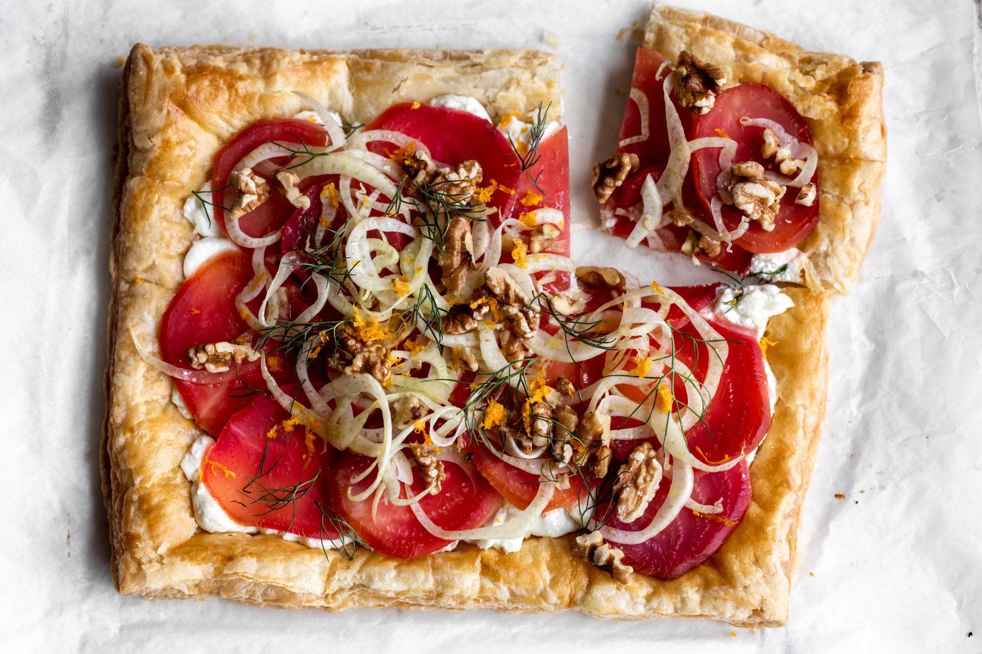 Roasted Beet and Goat Cheese Tart with Fennel Salad Cooking with