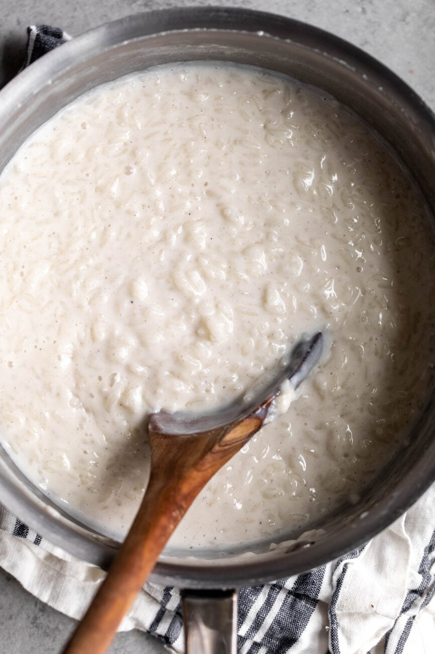 simmered rice for Roasted Strawberry Rice Pudding.