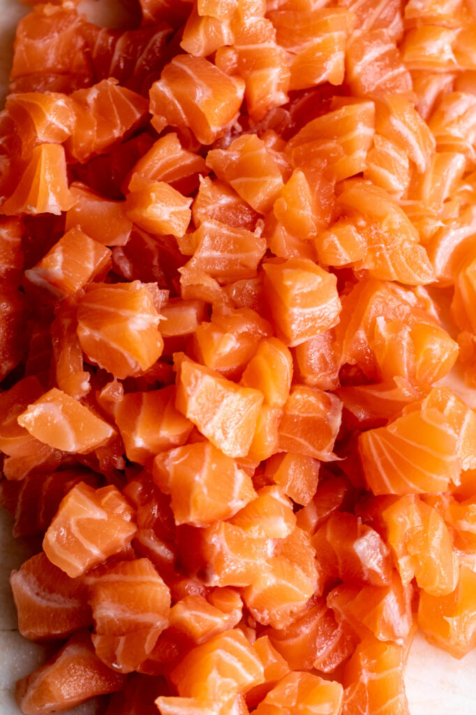 diced cubed raw salmon