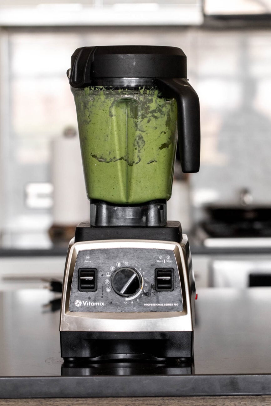 Tomatillo-Avocado Salsa Verde in blender.