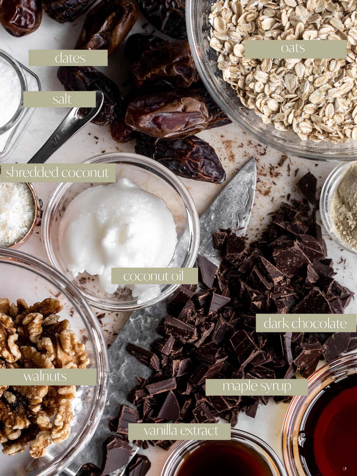 ingredients for no bake energy balls.