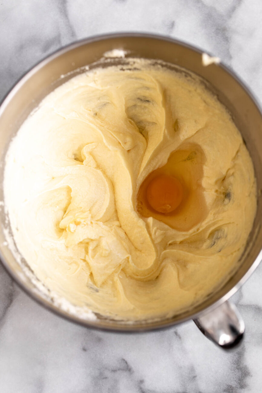 butter, sugar, and eggs for Lemon Blueberry Cake.