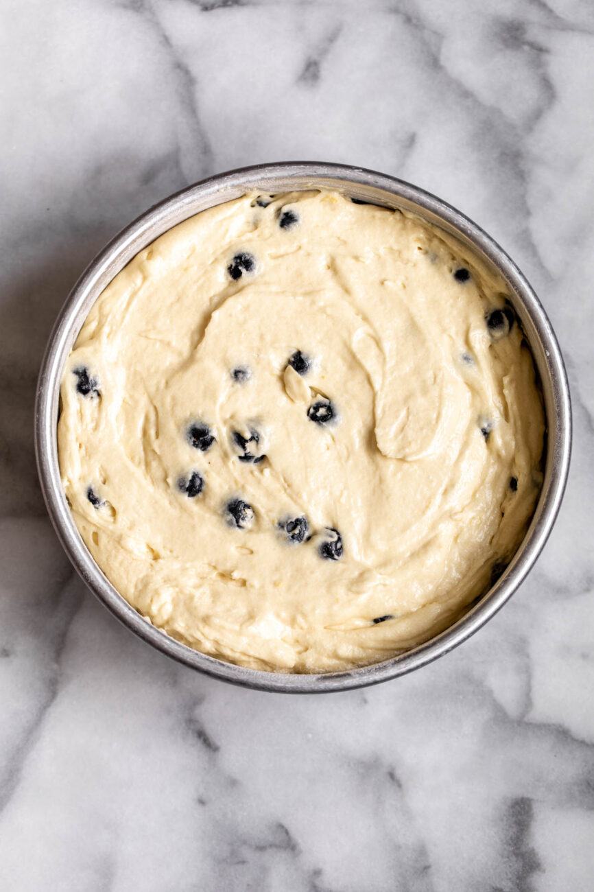 baked cake for Lemon Blueberry Cake.