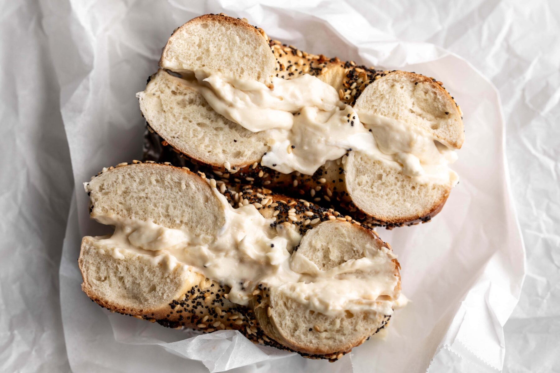 everything bagel with garlic confit cream cheese.