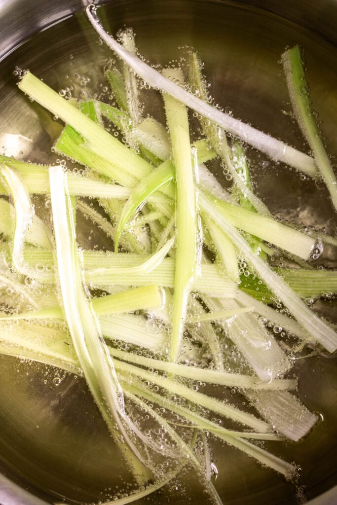 frizzled leeks.